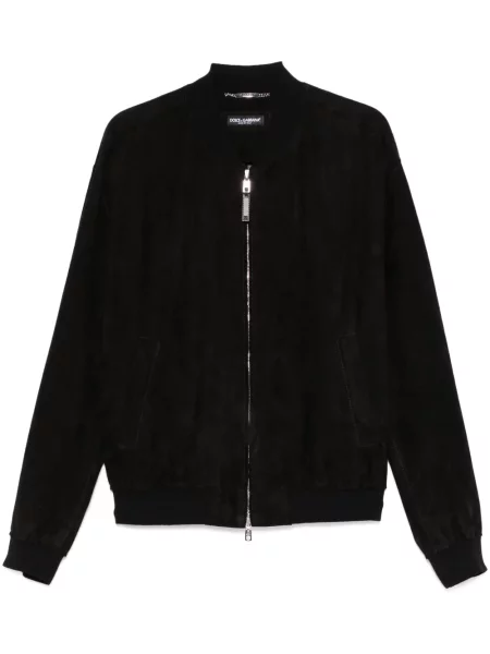 Geacă bomber Dolce & Gabbana din piele de căprioară negru