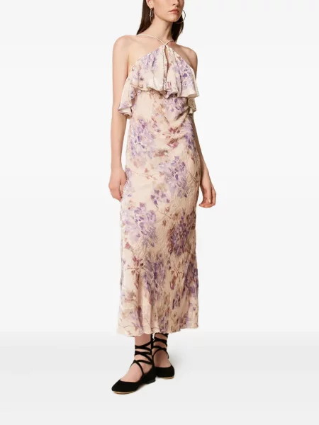 Rochie Twinset de catifea cu model floral de costum