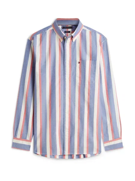 TOMMY HILFIGER Košile HERITAGE OXFORD šedobéžová / pastelově / offwhite červená