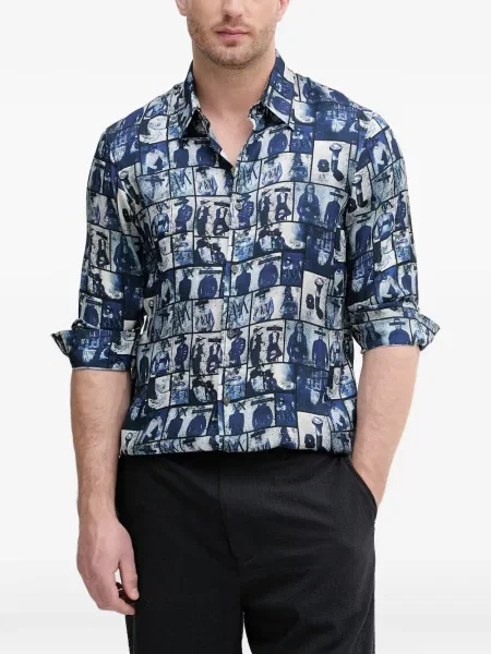 Lung cămașă Armani Exchange cu imagine albastru