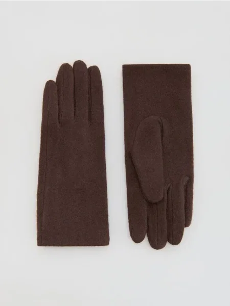 Reserved Mănuși cu lână maro-închis maro