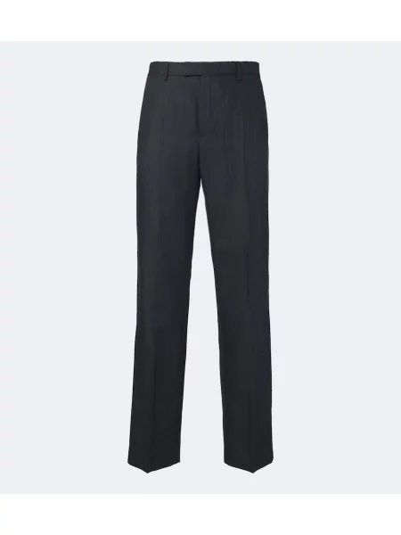 Pantaloni Dries Van Noten de lână cu model herringbone gri