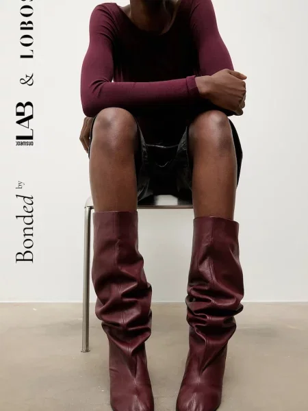 Кожаные сапоги Answear.lab бордовые