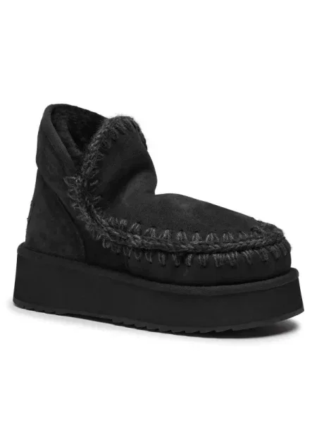 MOU De piele bocanci Mini Eskimo Platform cu adaos de lână negru