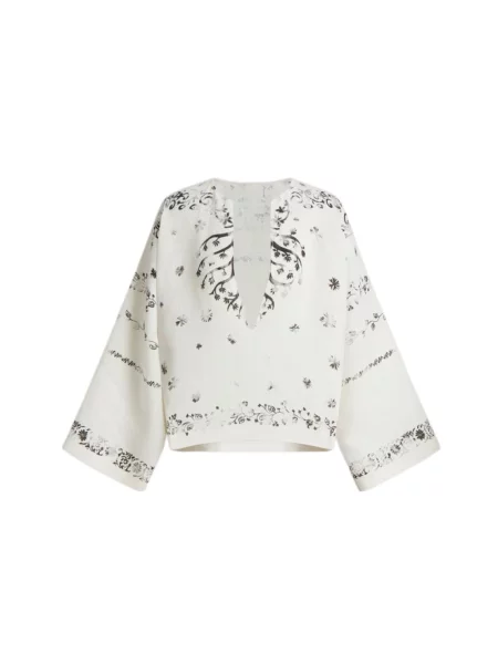 Lniana bluzka Alberta Ferretti z nadrukiem beżowa