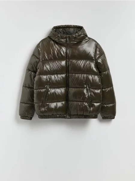 Reserved Geacă matlasată cu glugă verde-maroniu verde