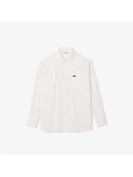 Lacoste Koszula Z Bawełny Popelinowej O Luźnym Kroju biała