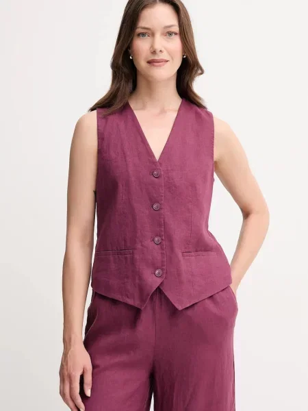 Лляний жилет United Colors of Benetton однобортний бежевий