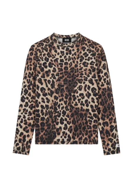 Tricou Gcds tricotate cu imagine cu model leopard maro