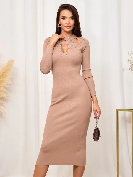 Obleka rebrasta obleka Resti rjava