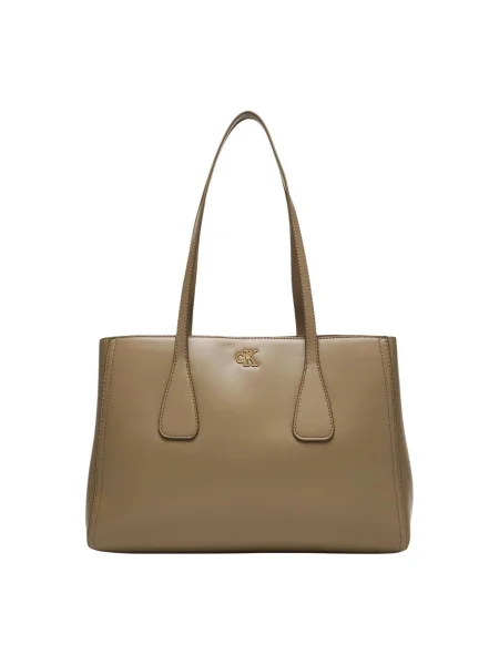 Geantă Calvin Klein Ck Medium Work Tote Bej kaki