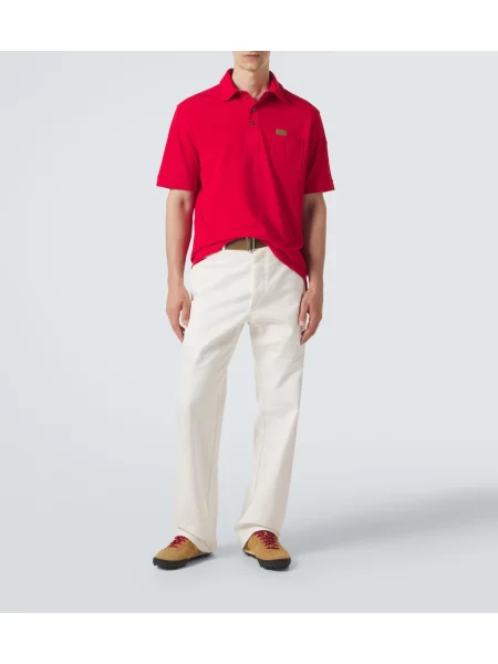 Tricou polo Moncler din piele roșu