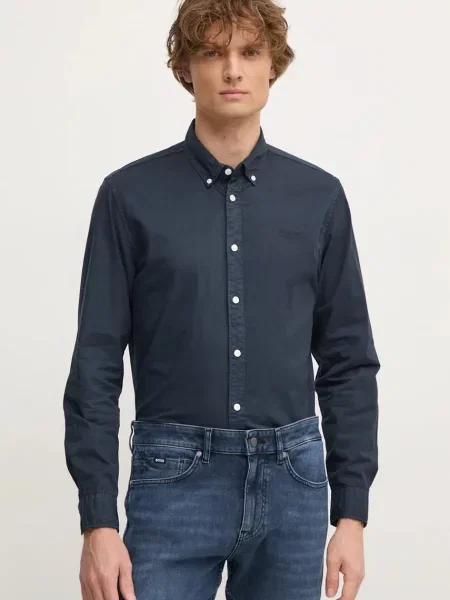 Риза Pepe Jeans MANLEY мъжка със стандартна кройка с яка с копче тъмносиньо