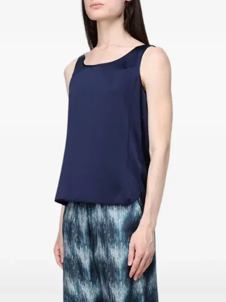 Top Max Mara din satin fără mâneci albastru