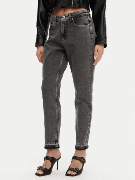 Дънки Karl Lagerfeld Jeans с висока талия сиво