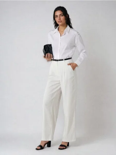 Штани palazzo з домішкою льону білий