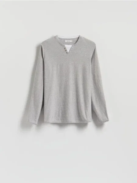 Reserved Tricou cu mânecă lungă Henley gri-neutru gri