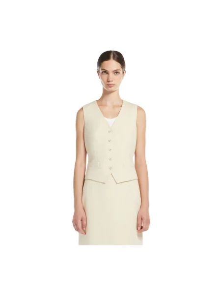 Lniany top Weekend Max Mara z dekoltem w serek casual biały