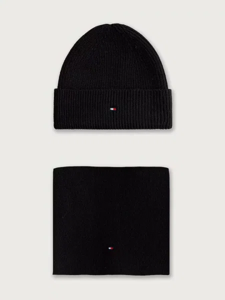Tommy Hilfiger čepice a šála s příměsí vlny černý