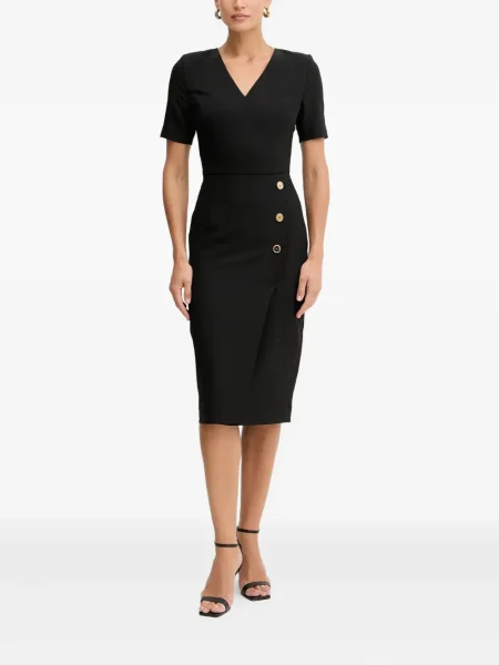 Rochie midi Guess cu decolteu în V negru
