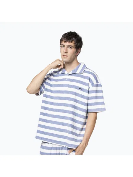 Tricou polo pentru bărbați Kaotiko Towel Stripe blue / white alb