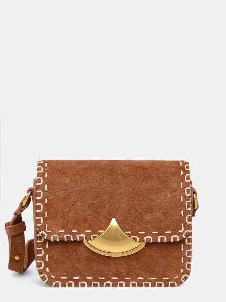 Sessun geantă de mână din piele întoarsă maro