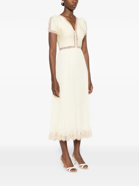 Rochie midi Self-portrait din dantelă galben