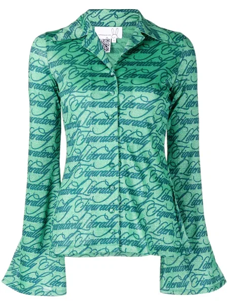 Długa koszula Natasha Zinko z nadrukiem zielona