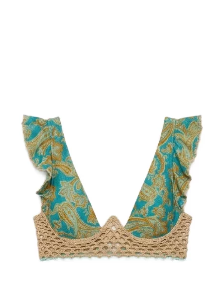 Top Del Maar cu volane cu model paisley albastru