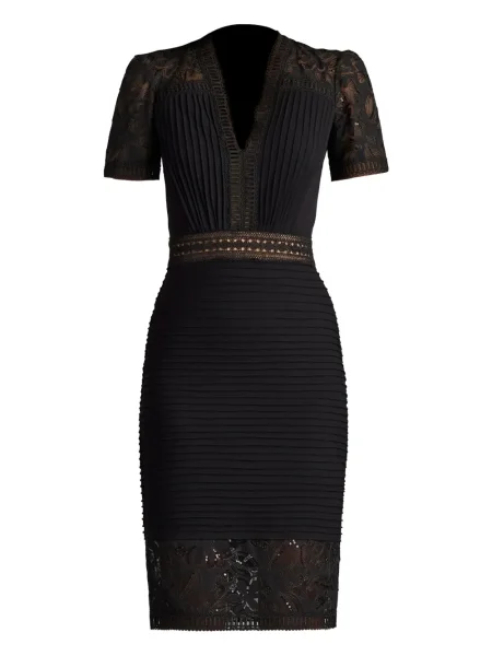 Rochie Tadashi Shoji plisată din dantelă de costum negru