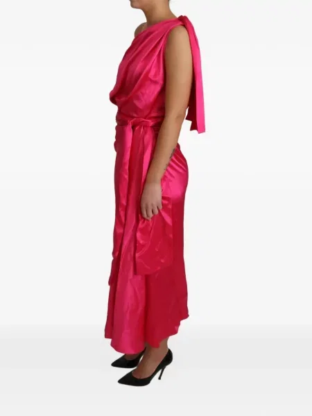 Rochie maxi Dolce & Gabbana drapată cu un umăr gol roz