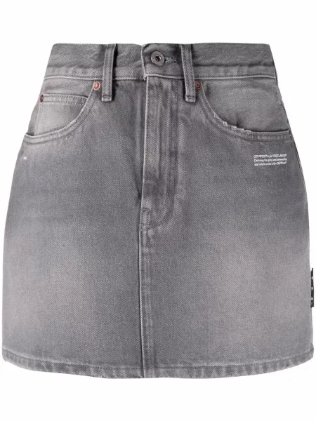Fustă din denim Off-white cu imagine alb