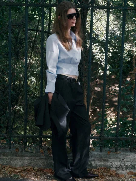 Koszula crop z zaszewkami Kobieta L MANGO błękitny