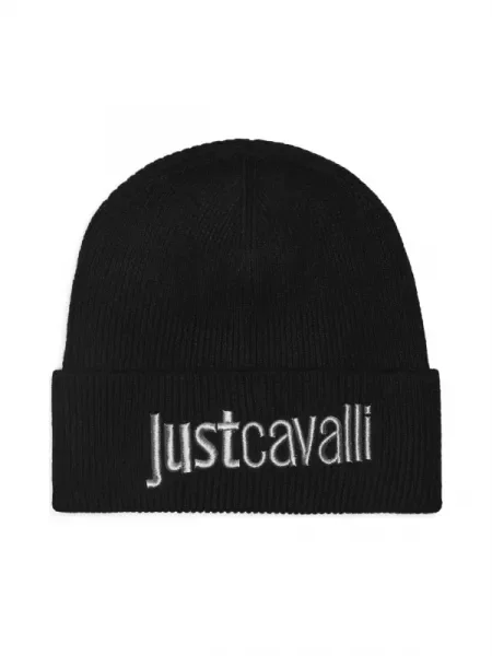 Just Cavalli Căciulă cu adaos de lână negru