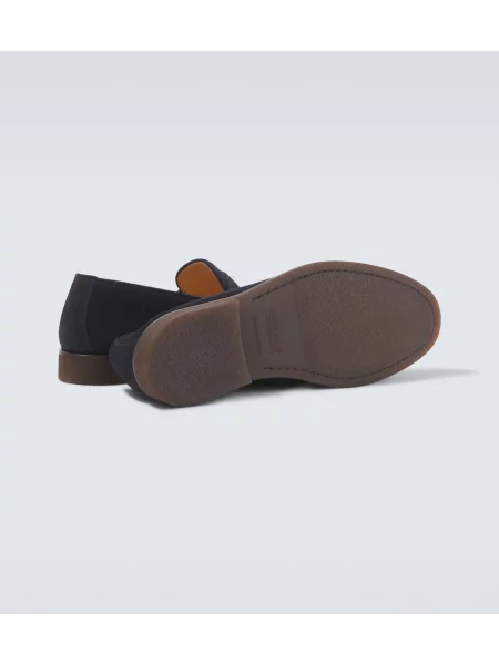 Pantofi loafer Brunello Cucinelli din piele de căprioară albastru