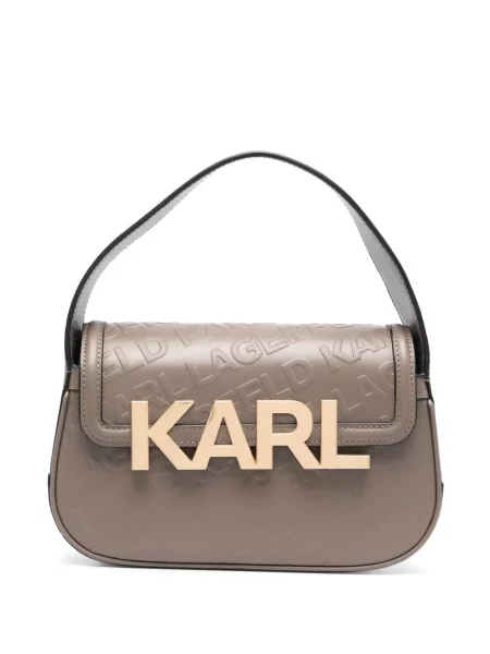 Δερμάτινη τσάντα shopper Karl Lagerfeld με αυτόγραφο καφέ