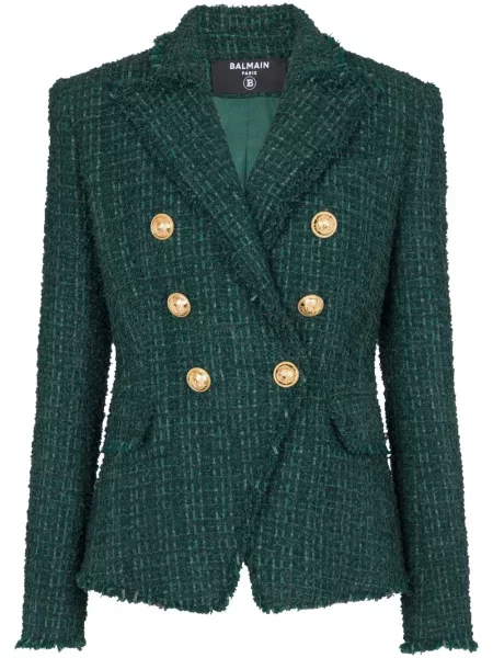 Geacă Balmain din tweed verde