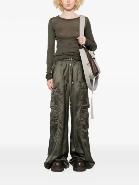 Pantaloni cargo Rick Owens din satin cu cordon verde