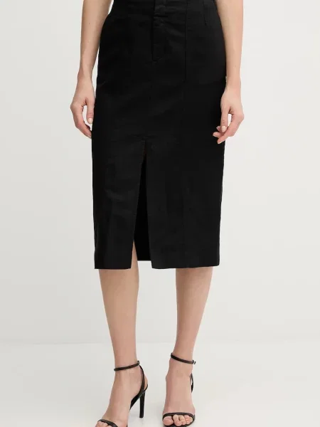 Calvin Klein Jeans spódnica z domieszką lnu midi prosta czarny