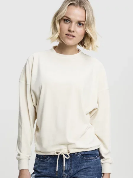 Bluză Urban Classics de catifea alb