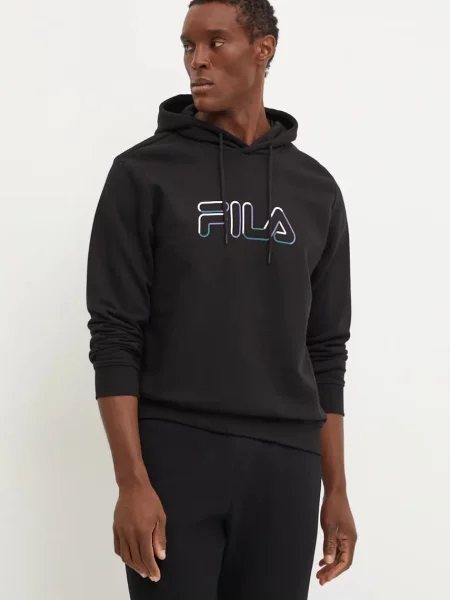 Суичър с качулка Fila с качулка с принт черно