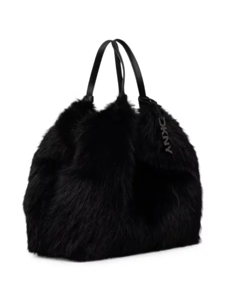 Geantă shopper Dkny cu blană negru