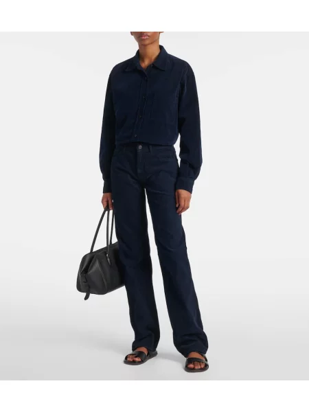 Pantaloni The Row de catifea cord albastru