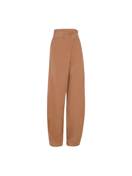 Lniane spodnie Cortana z wysoką talią brązowe