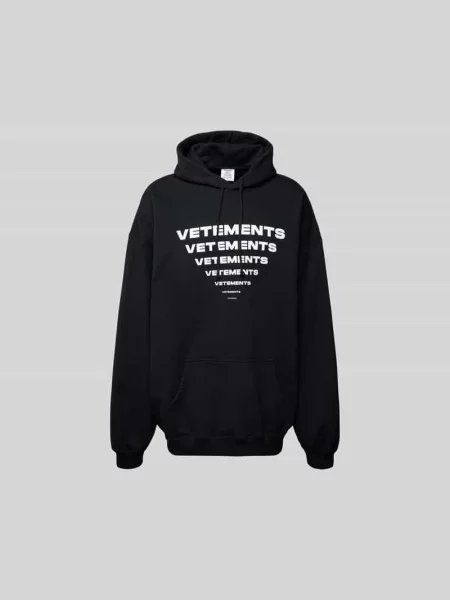 Bluza z kapturem o kroju oversized z nadrukiem z logo Vetements czarna