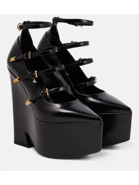 Pantofi cu toc Versace din piele cu platformă negru