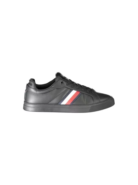 Trampki Tommy Hilfiger skórzane w paski wiązane czarne