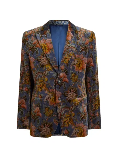 Geacă Etro de catifea cu model floral albastru