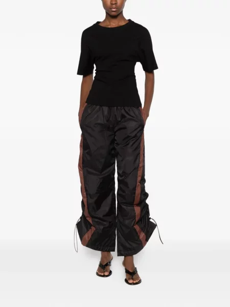 Pantaloni Carla G. cu dungi alergare cu cordon negru