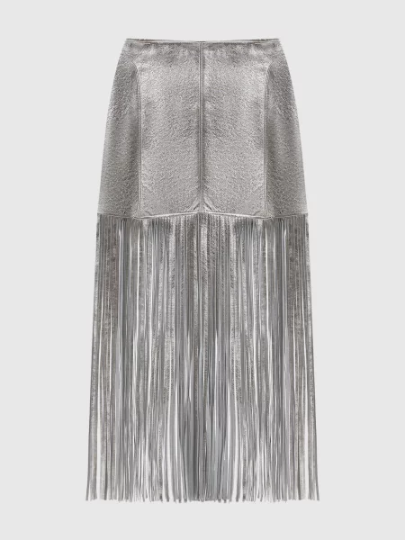 Кожаная юбка Simonetta Ravizza с бахромой